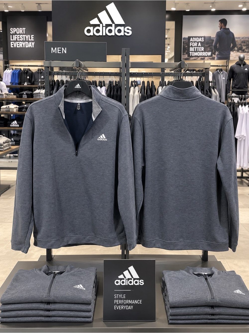 Adidas Men’s Quarter-Zip Pullover Sweatshirt - Charcoal Gray
